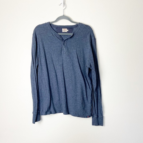 Faherty Shirts Faherty Mens Slub Cotton Henley Blue Nights Long